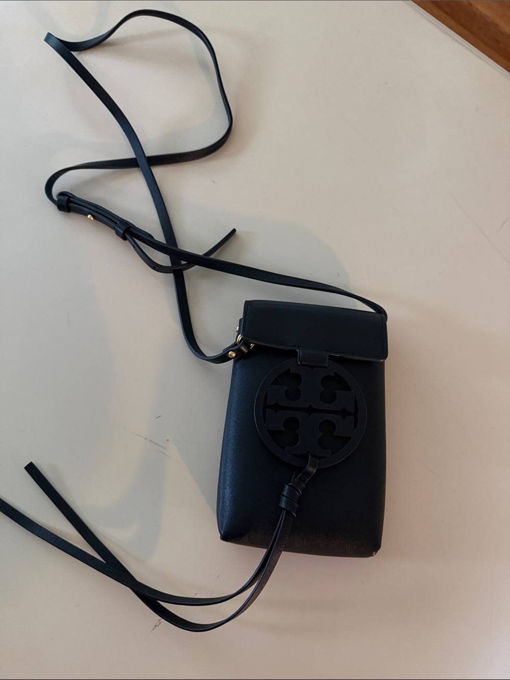 Tory Burch Black Leather Phone Crossbody Bag